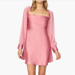 NWT - WE WORE WHAT Pink Satin Dress with Sheer Sleeves